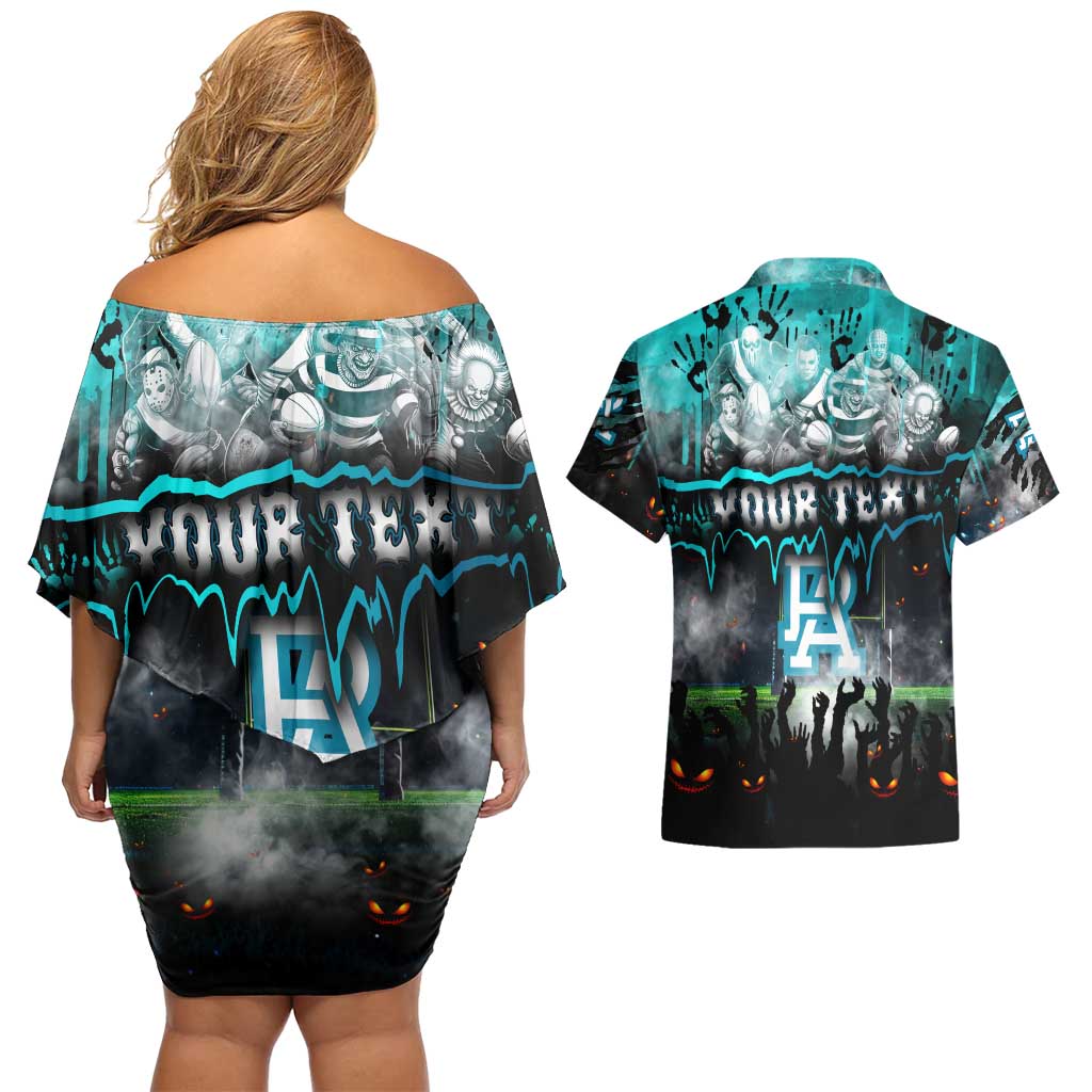 Step Into Horror Domain Power Football Couples Matching Off Shoulder Short Dress and Hawaiian Shirt Halloween Horror Movie Characters - Aussie Hoodie