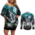 Step Into Horror Domain Power Football Couples Matching Off Shoulder Short Dress and Long Sleeve Button Shirt Halloween Horror Movie Characters - Aussie Hoodie