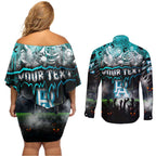 Step Into Horror Domain Power Football Couples Matching Off Shoulder Short Dress and Long Sleeve Button Shirt Halloween Horror Movie Characters - Aussie Hoodie