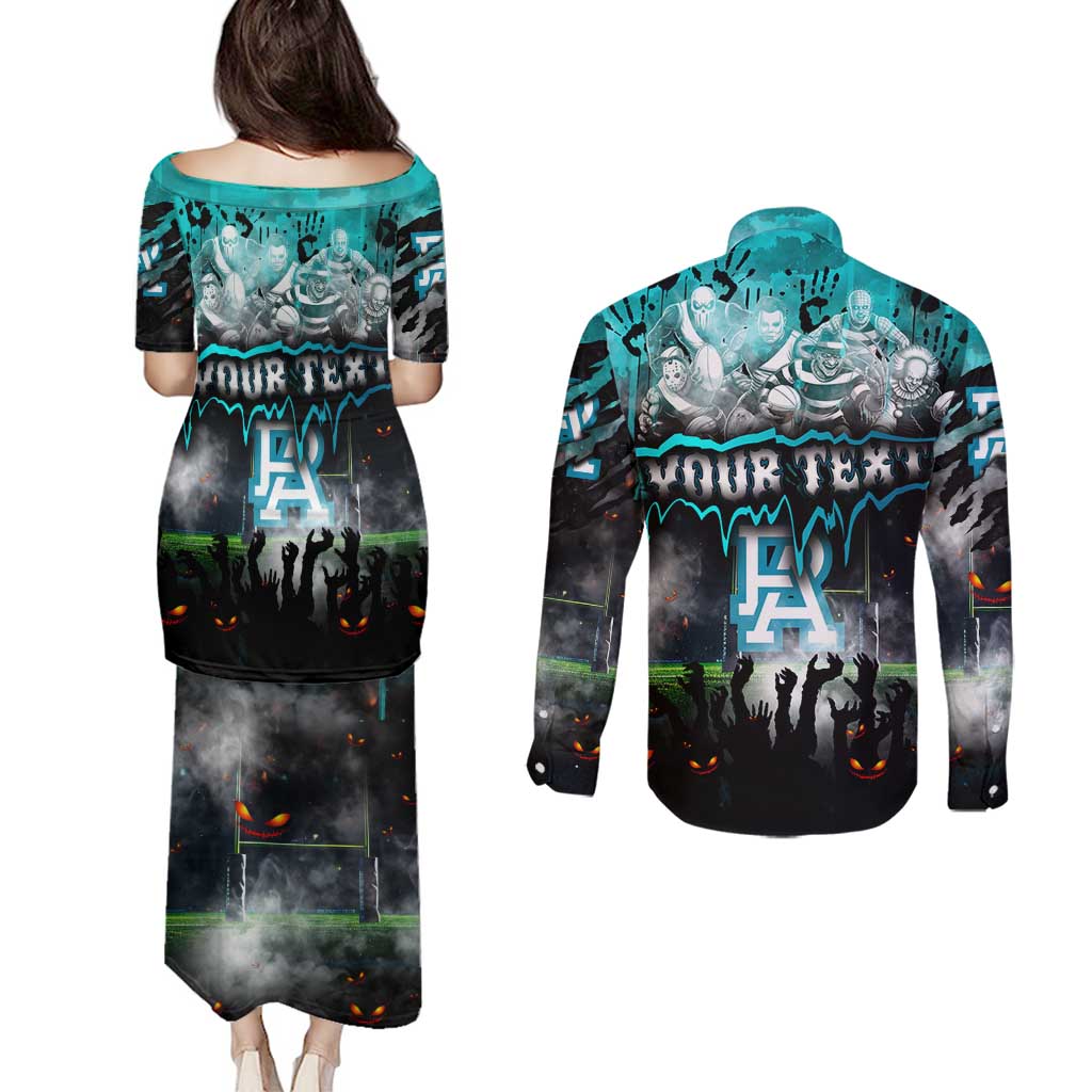 Step Into Horror Domain Power Football Couples Matching Puletasi and Long Sleeve Button Shirt Halloween Horror Movie Characters - Aussie Hoodie