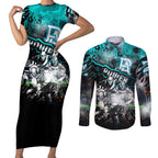 Step Into Horror Domain Power Football Couples Matching Short Sleeve Bodycon Dress and Long Sleeve Button Shirt Halloween Horror Movie Characters - Aussie Hoodie