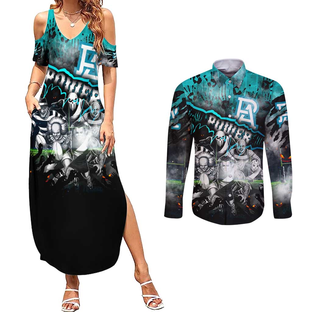 Step Into Horror Domain Power Football Couples Matching Summer Maxi Dress and Long Sleeve Button Shirt Halloween Horror Movie Characters - Aussie Hoodie