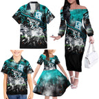Step Into Horror Domain Power Football Family Matching Off The Shoulder Long Sleeve Dress and Hawaiian Shirt Halloween Horror Movie Characters - Aussie Hoodie