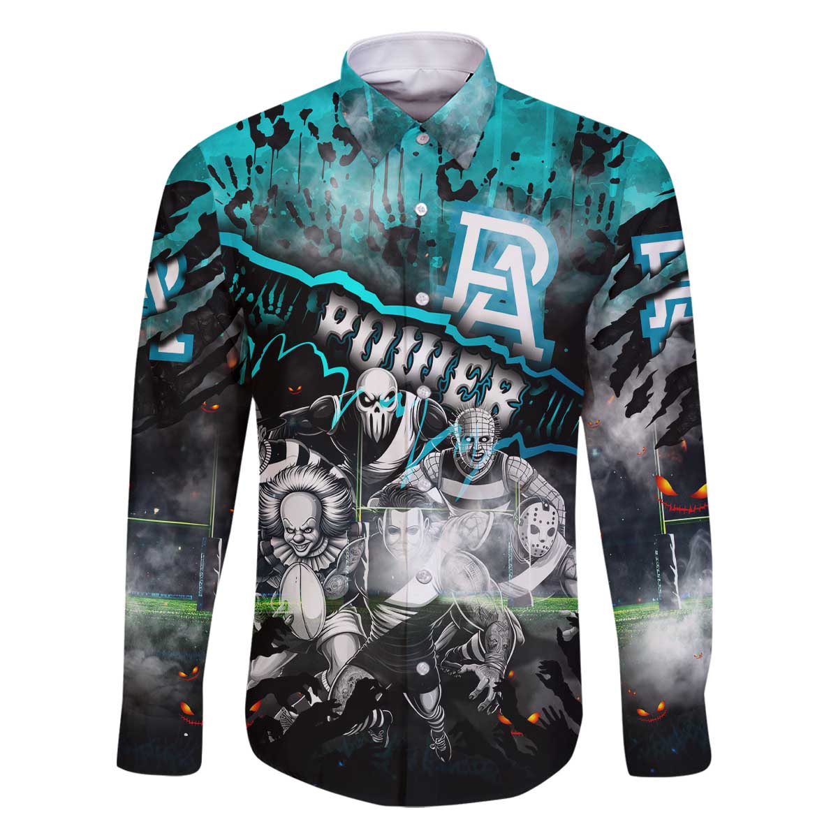 Step Into Horror Domain Power Football Family Matching Off The Shoulder Long Sleeve Dress and Hawaiian Shirt Halloween Horror Movie Characters - Aussie Hoodie