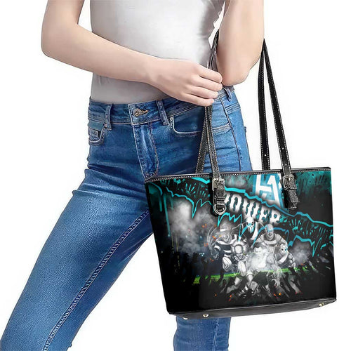 Step Into Horror Domain Power Football Leather Tote Bag Halloween Horror Movie Characters - Aussie Hoodie