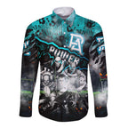 Step Into Horror Domain Power Football Long Sleeve Button Shirt Halloween Horror Movie Characters - Aussie Hoodie