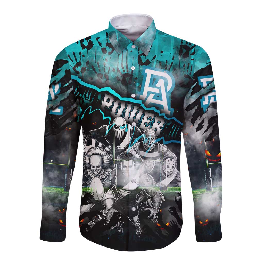 Step Into Horror Domain Power Football Long Sleeve Button Shirt Halloween Horror Movie Characters - Aussie Hoodie