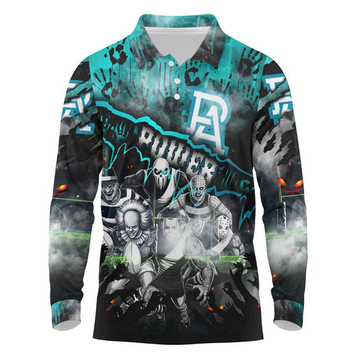 Step Into Horror Domain Power Football Long Sleeve Polo Shirt Halloween Horror Movie Characters - Aussie Hoodie
