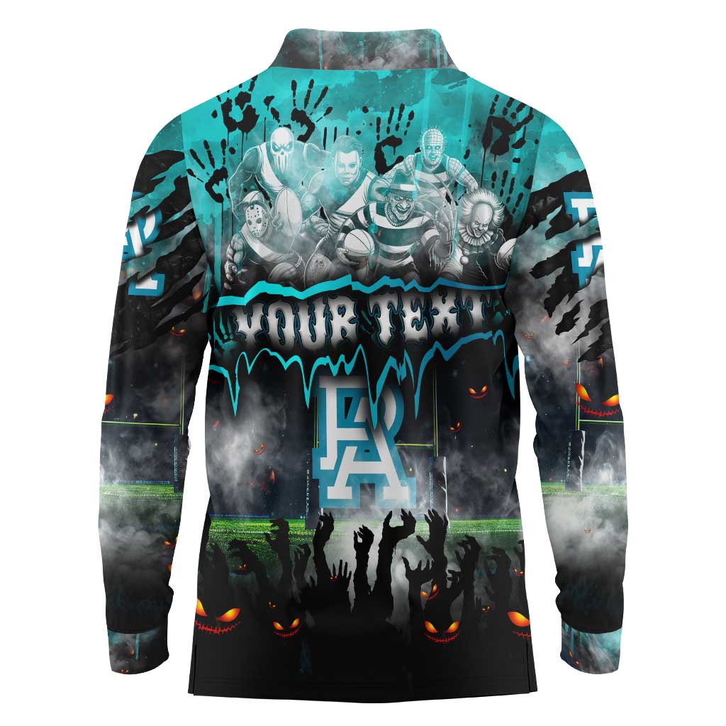 Step Into Horror Domain Power Football Long Sleeve Polo Shirt Halloween Horror Movie Characters - Aussie Hoodie