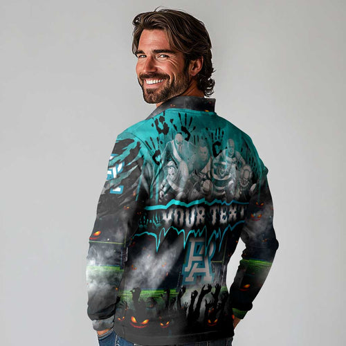 Step Into Horror Domain Power Football Long Sleeve Polo Shirt Halloween Horror Movie Characters - Aussie Hoodie