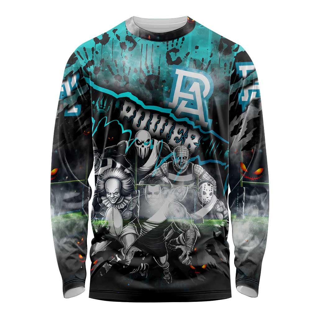Step Into Horror Domain Power Football Long Sleeve Shirt Halloween Horror Movie Characters - Aussie Hoodie