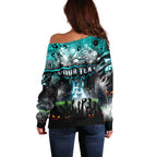 Step Into Horror Domain Power Football Off Shoulder Sweater Halloween Horror Movie Characters - Aussie Hoodie