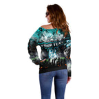 Step Into Horror Domain Power Football Off Shoulder Sweater Halloween Horror Movie Characters - Aussie Hoodie