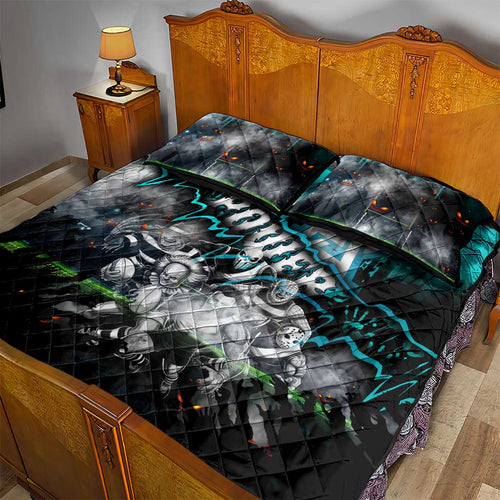 Step Into Horror Domain Power Football Quilt Bed Set Halloween Horror Movie Characters - Aussie Hoodie