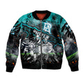 Step Into Horror Domain Power Football Sleeve Zip Bomber Jacket Halloween Horror Movie Characters - Aussie Hoodie
