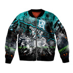 Step Into Horror Domain Power Football Sleeve Zip Bomber Jacket Halloween Horror Movie Characters - Aussie Hoodie