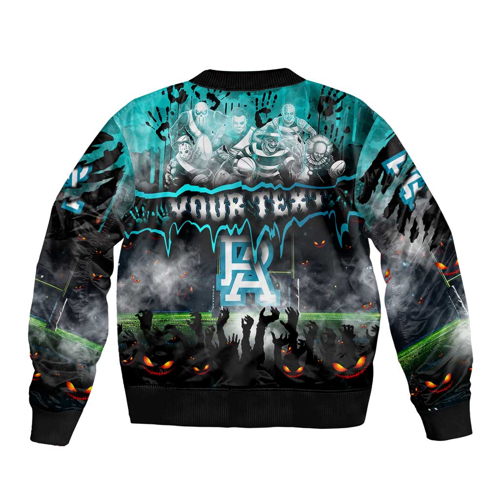 Step Into Horror Domain Power Football Sleeve Zip Bomber Jacket Halloween Horror Movie Characters - Aussie Hoodie