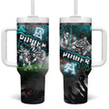 Step Into Horror Domain Power Football Tumbler With Handle Halloween Horror Movie Characters - Aussie Hoodie