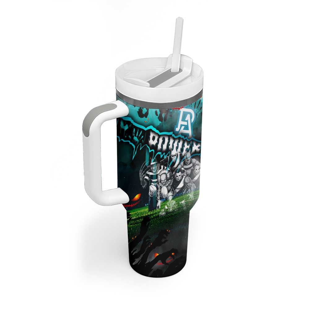 Step Into Horror Domain Power Football Tumbler With Handle Halloween Horror Movie Characters - Aussie Hoodie