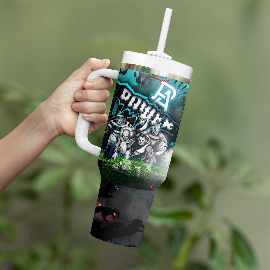 Step Into Horror Domain Power Football Tumbler With Handle Halloween Horror Movie Characters - Aussie Hoodie