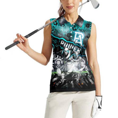 Step Into Horror Domain Power Football Women Sleeveless Polo Shirt Halloween Horror Movie Characters - Aussie Hoodie