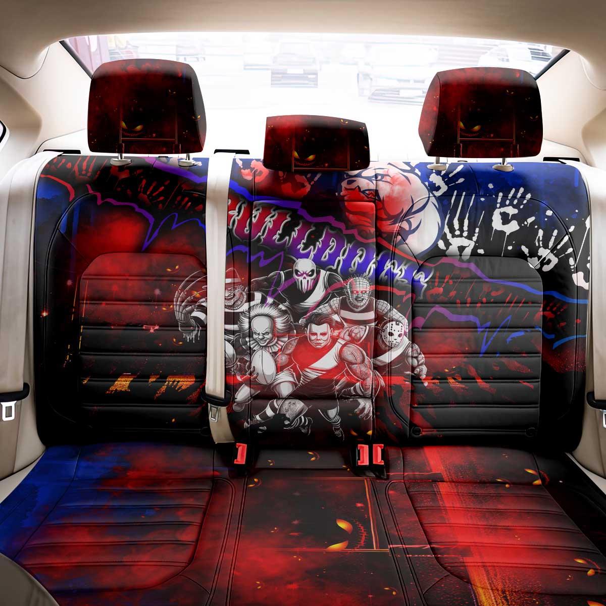 Step Into Horror Domain Bulldogs Football Back Car Seat Cover Halloween Horror Movie Characters - Aussie Hoodie