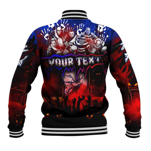 Step Into Horror Domain Bulldogs Football Baseball Jacket Halloween Horror Movie Characters - Aussie Hoodie