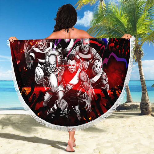 Step Into Horror Domain Bulldogs Football Beach Blanket Halloween Horror Movie Characters - Aussie Hoodie