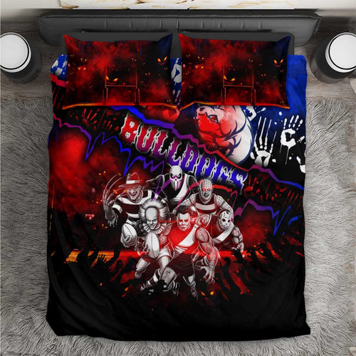 Step Into Horror Domain Bulldogs Football Bedding Set Halloween Horror Movie Characters - Aussie Hoodie
