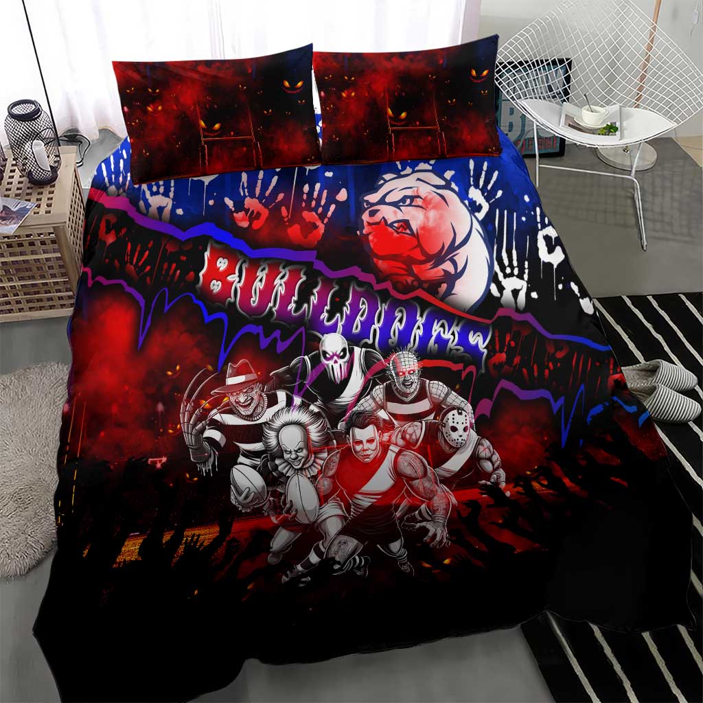 Step Into Horror Domain Bulldogs Football Bedding Set Halloween Horror Movie Characters - Aussie Hoodie