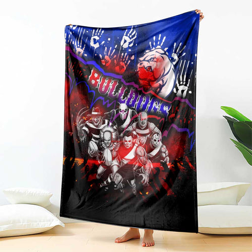 Step Into Horror Domain Bulldogs Football Blanket Halloween Horror Movie Characters - Aussie Hoodie