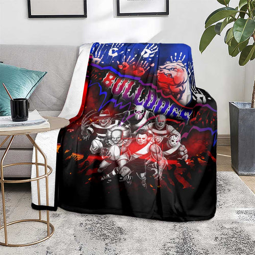 Step Into Horror Domain Bulldogs Football Blanket Halloween Horror Movie Characters - Aussie Hoodie