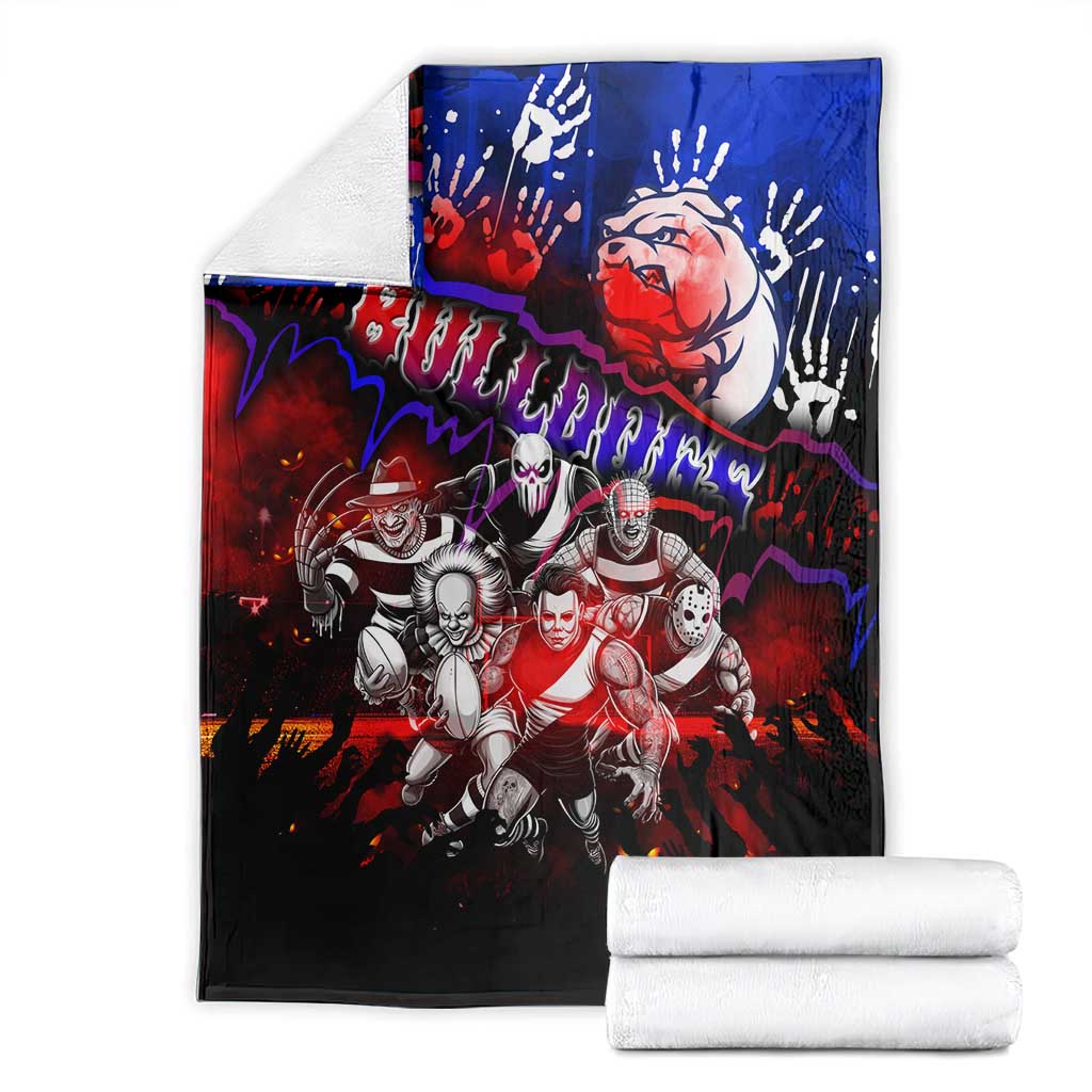 Step Into Horror Domain Bulldogs Football Blanket Halloween Horror Movie Characters - Aussie Hoodie