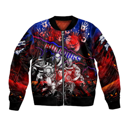 Step Into Horror Domain Bulldogs Football Bomber Jacket Halloween Horror Movie Characters - Aussie Hoodie