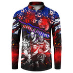 Step Into Horror Domain Bulldogs Football Button Sweatshirt Halloween Horror Movie Characters - Aussie Hoodie