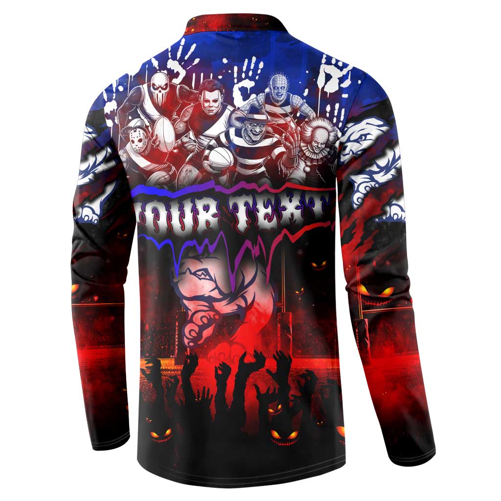 Step Into Horror Domain Bulldogs Football Button Sweatshirt Halloween Horror Movie Characters - Aussie Hoodie