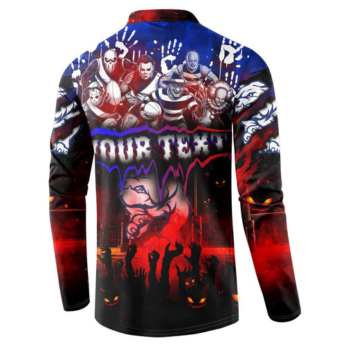 Step Into Horror Domain Bulldogs Football Button Sweatshirt Halloween Horror Movie Characters - Aussie Hoodie