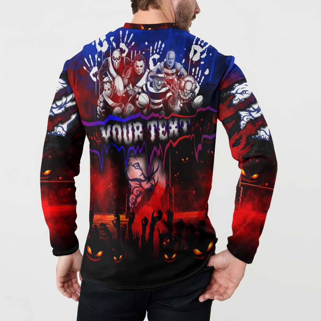 Step Into Horror Domain Bulldogs Football Button Sweatshirt Halloween Horror Movie Characters - Aussie Hoodie