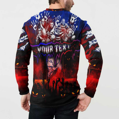 Step Into Horror Domain Bulldogs Football Button Sweatshirt Halloween Horror Movie Characters - Aussie Hoodie
