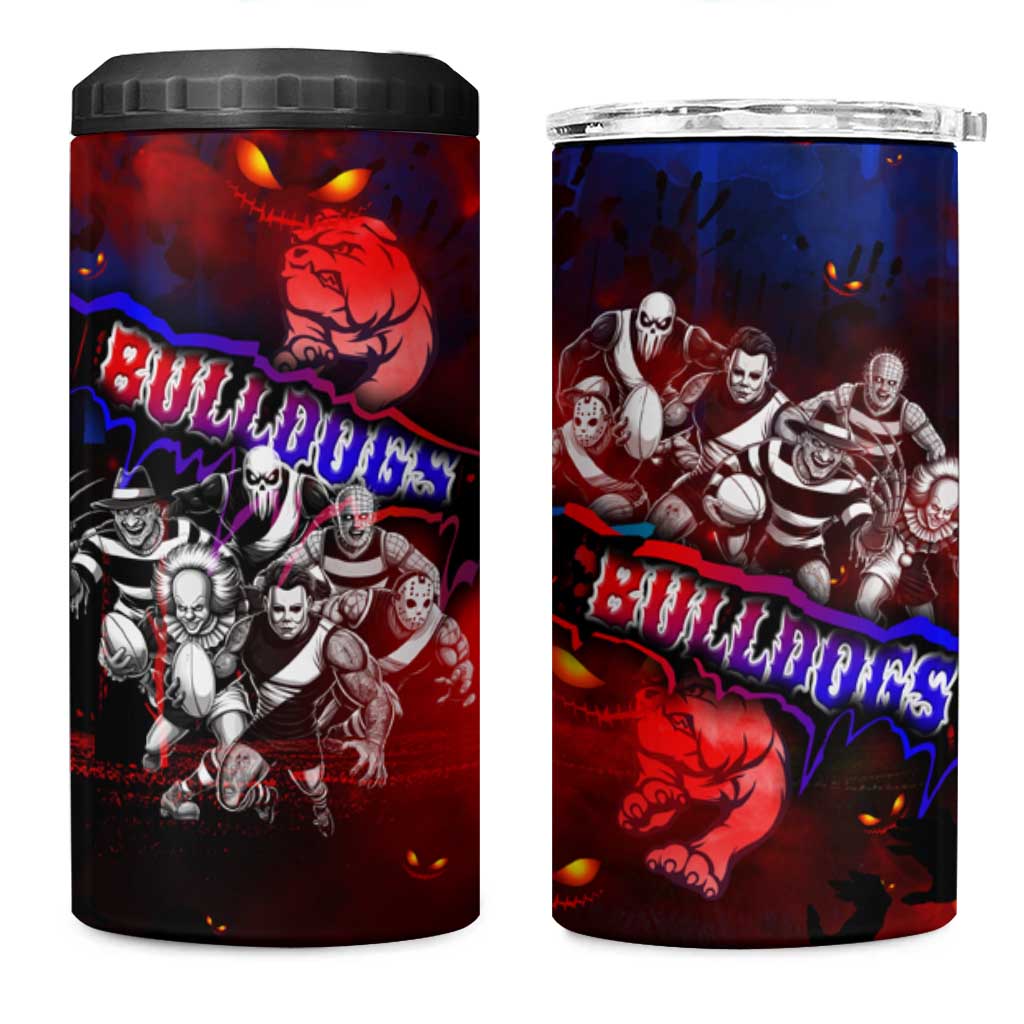 Step Into Horror Domain Bulldogs Football 4 in 1 Can Cooler Tumbler Halloween Horror Movie Characters - Aussie Hoodie