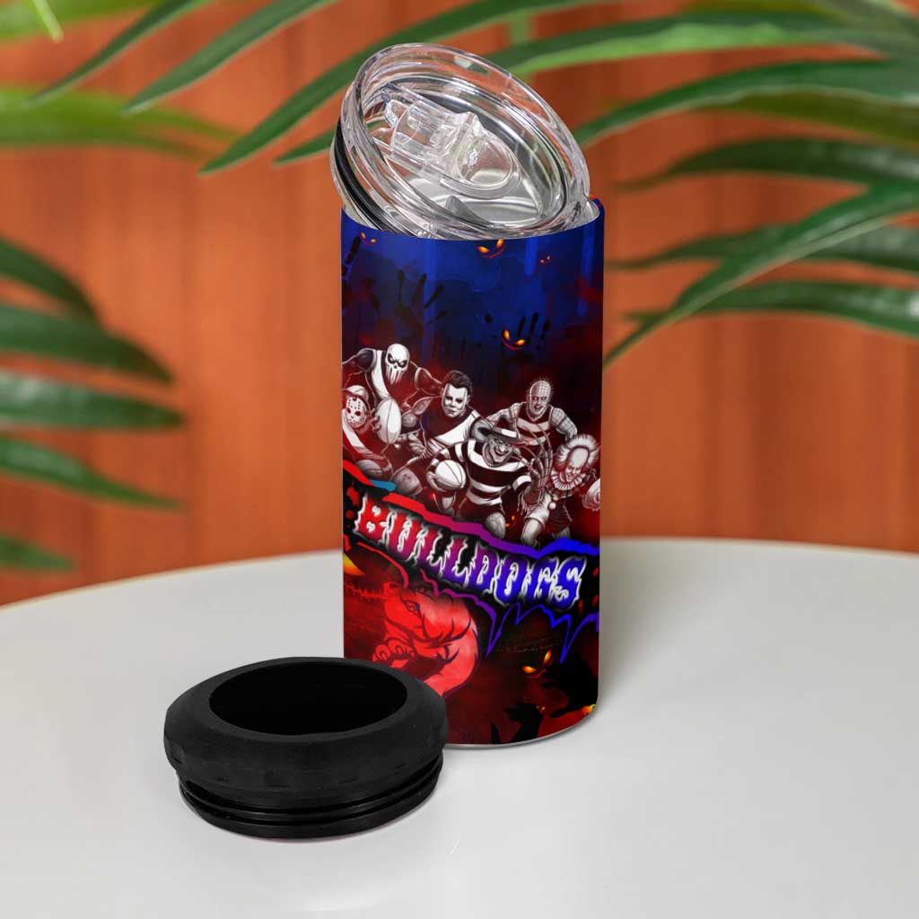 Step Into Horror Domain Bulldogs Football 4 in 1 Can Cooler Tumbler Halloween Horror Movie Characters - Aussie Hoodie