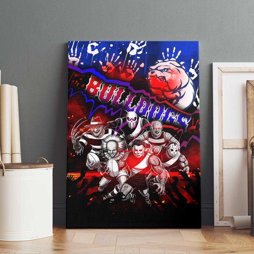 Step Into Horror Domain Bulldogs Football Canvas Wall Art Halloween Horror Movie Characters - Aussie Hoodie