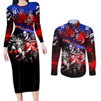 Step Into Horror Domain Bulldogs Football Couples Matching Long Sleeve Bodycon Dress and Long Sleeve Button Shirt Halloween Horror Movie Characters - Aussie Hoodie