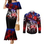 Step Into Horror Domain Bulldogs Football Couples Matching Mermaid Dress and Long Sleeve Button Shirt Halloween Horror Movie Characters - Aussie Hoodie