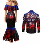 Step Into Horror Domain Bulldogs Football Couples Matching Mermaid Dress and Long Sleeve Button Shirt Halloween Horror Movie Characters - Aussie Hoodie