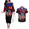 Step Into Horror Domain Bulldogs Football Couples Matching Off The Shoulder Long Sleeve Dress and Hawaiian Shirt Halloween Horror Movie Characters - Aussie Hoodie