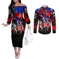 Step Into Horror Domain Bulldogs Football Couples Matching Off The Shoulder Long Sleeve Dress and Long Sleeve Button Shirt Halloween Horror Movie Characters - Aussie Hoodie
