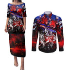 Step Into Horror Domain Bulldogs Football Couples Matching Puletasi and Long Sleeve Button Shirt Halloween Horror Movie Characters - Aussie Hoodie