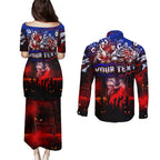 Step Into Horror Domain Bulldogs Football Couples Matching Puletasi and Long Sleeve Button Shirt Halloween Horror Movie Characters - Aussie Hoodie