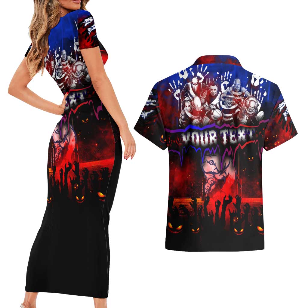 Step Into Horror Domain Bulldogs Football Couples Matching Short Sleeve Bodycon Dress and Hawaiian Shirt Halloween Horror Movie Characters - Aussie Hoodie